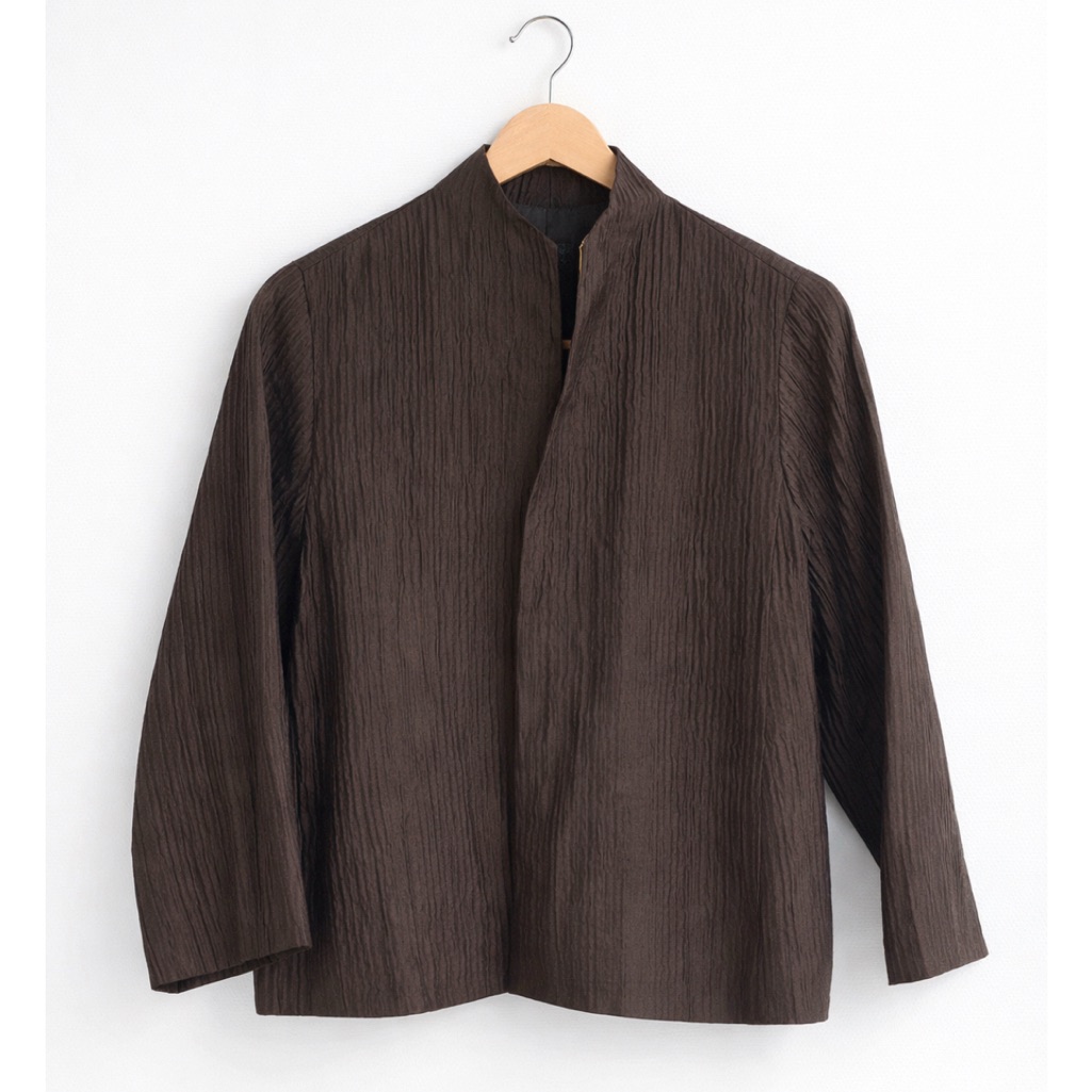 Eileen Fisher Silk Textured Open Jacket Petite Small Brown Minimalist Luxe